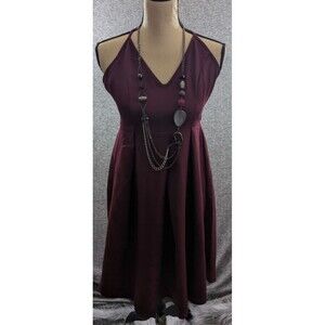 Elia Cher Dress Womans Burgundy Spaghetti Strap Cross Back With Zipper Detail